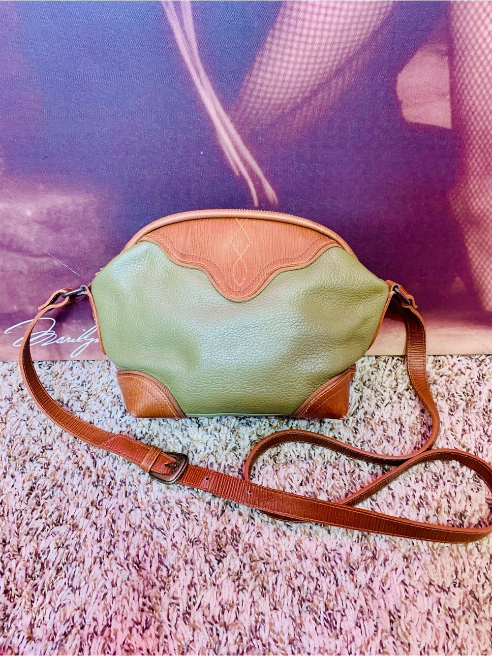 Liz Claiborne Green and Brown Leather Crossbody Bag